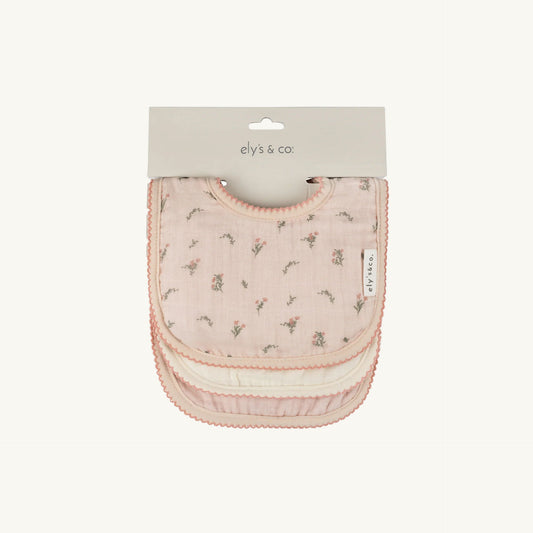 3 Pack Bib Pink Gingko/Embroidery