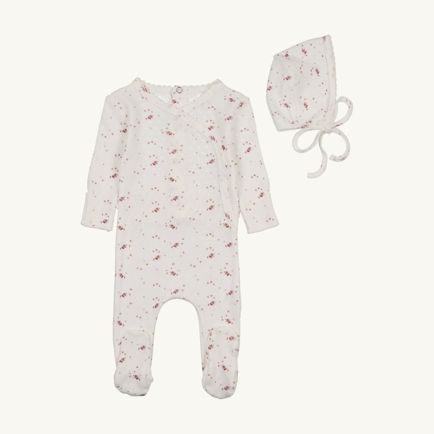 Pretty Petals Footie/Bonnet-Ivory Girls