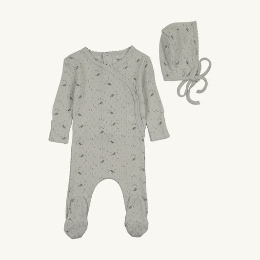 Pretty Petals Footie/Bonnet-Mist