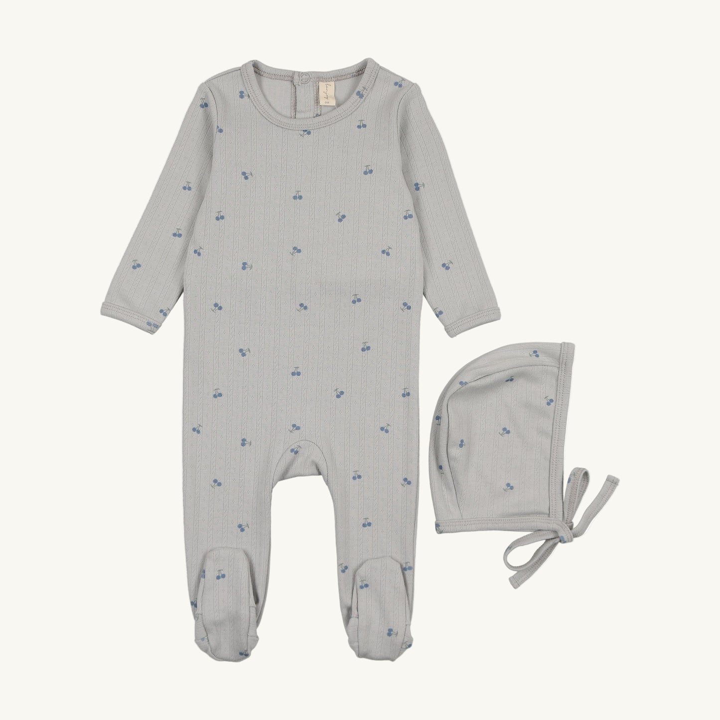 Blue Cherry Printed Pointelle Footie Set