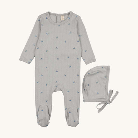 Blue Cherry Printed Pointelle Footie Set