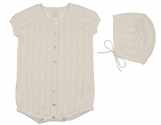 Romper Set Boys Crochet Knit with Hat