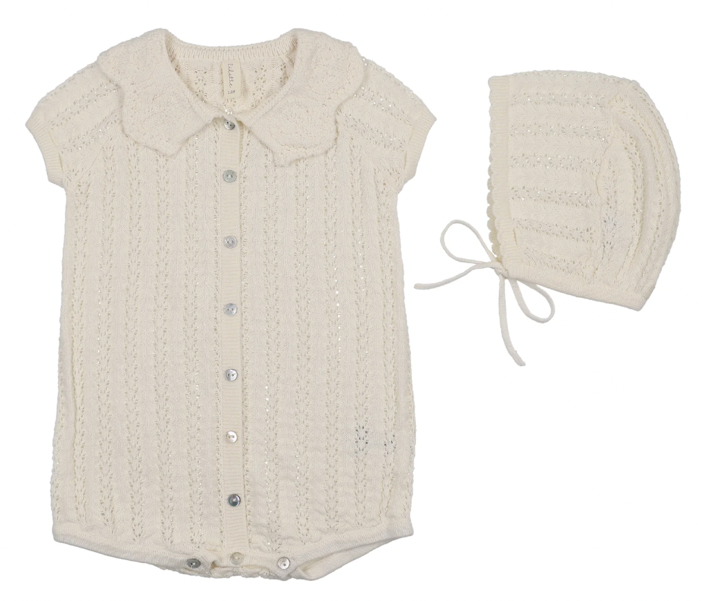 Romper Set Girls Crochet Knit with Hat