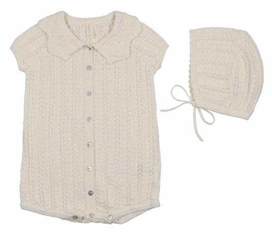 Romper Set Girls Crochet Knit with Hat