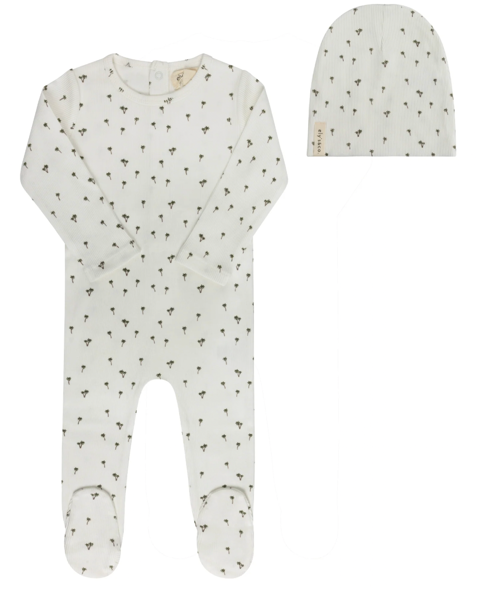 Footie Set Ribbed Printed Palm