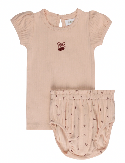 Outfit Set Pointelle Bow Print