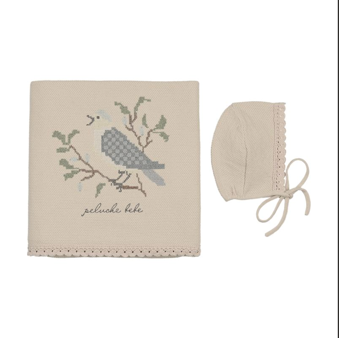 Blanket with Bonnet Knit Cross Stitch