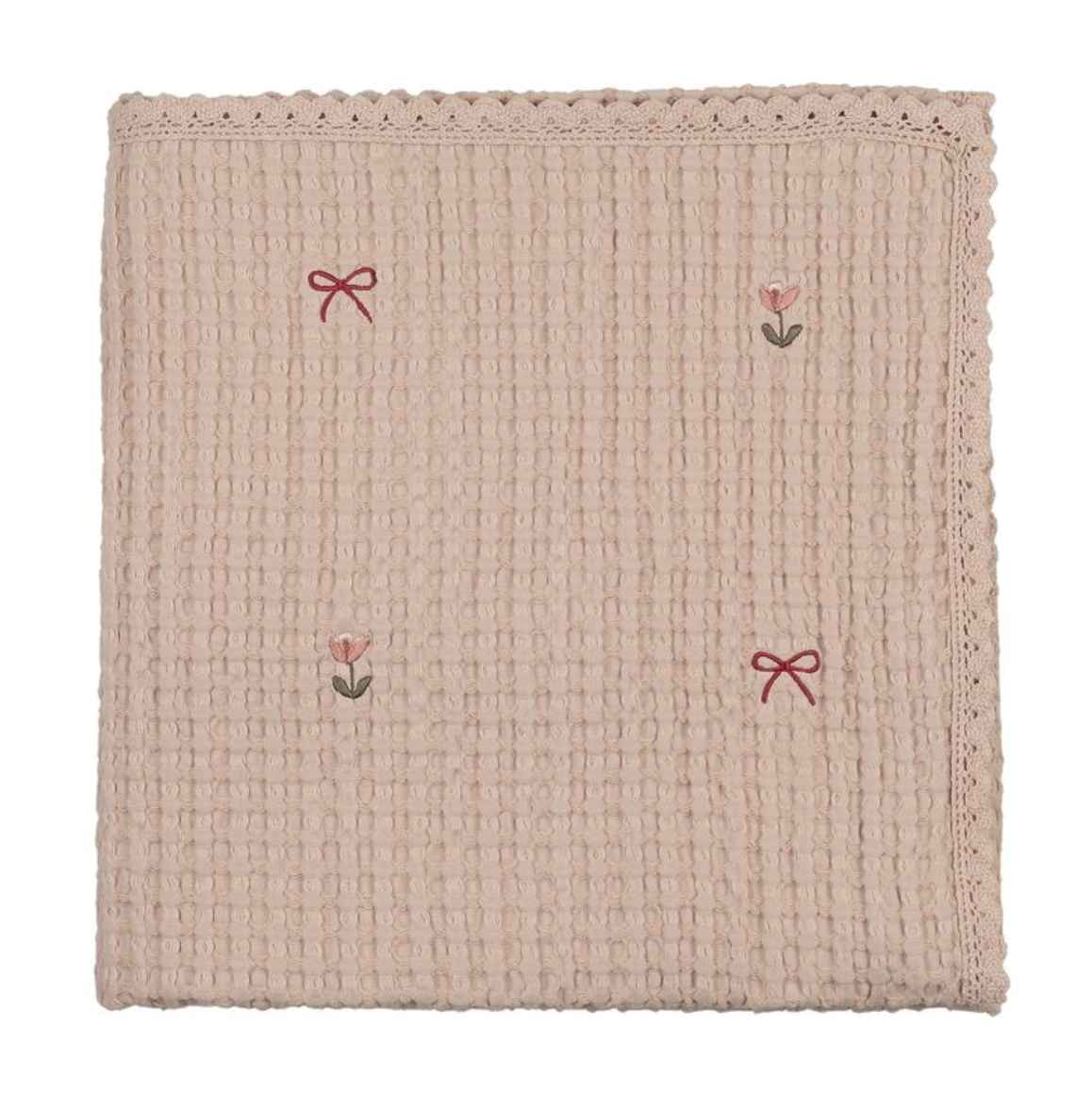 Blanket Tulips Bows Embroidered Waffle