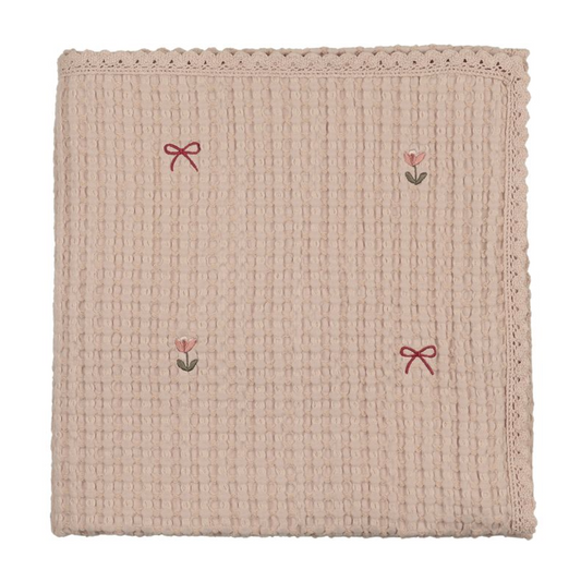 Blanket Tulips Bows Embroidered Waffle
