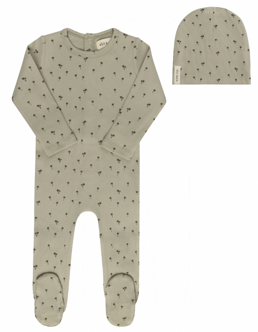 Footie Set Ribbed Printed Palm