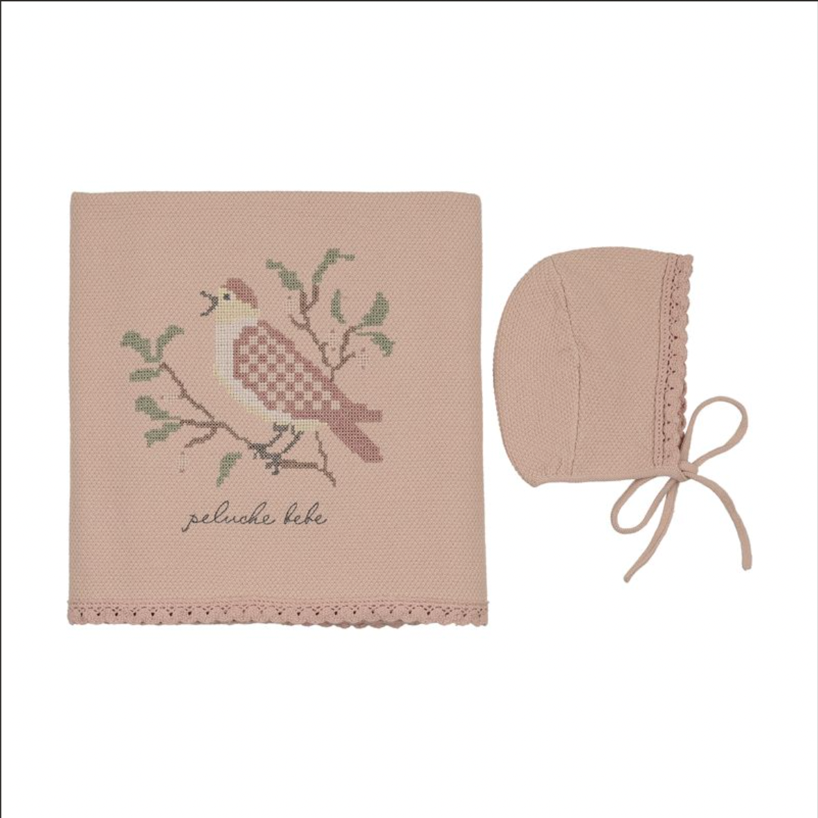 Blanket with Bonnet Knit Cross Stitch