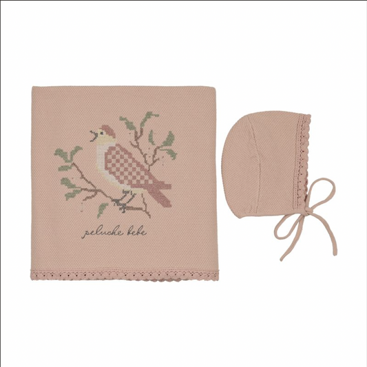 Blanket with Bonnet Knit Cross Stitch