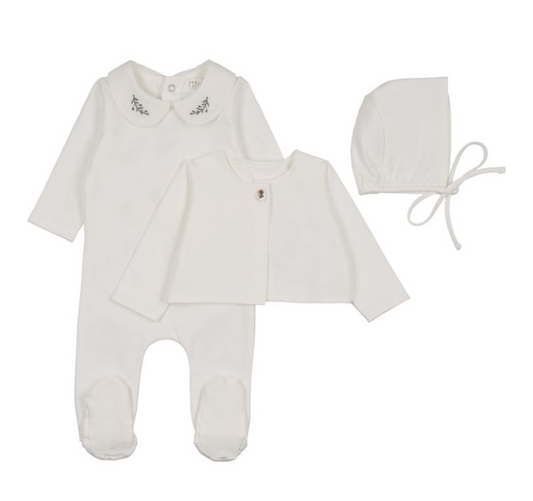 Footie Set with Cardigan Embroidered Collar