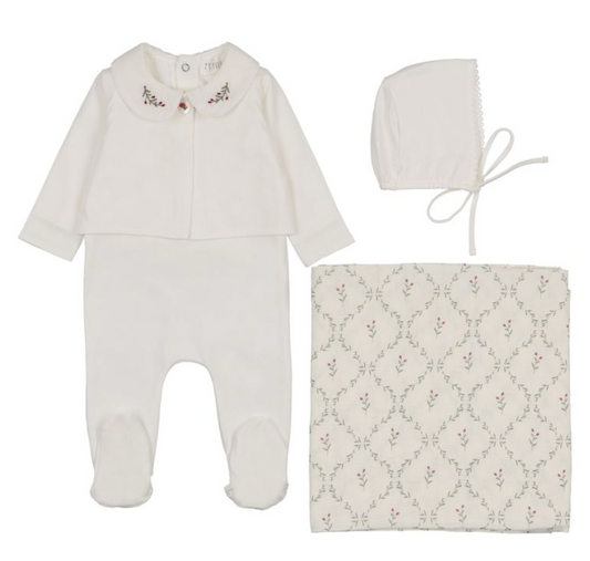 Layette Set 4 Pc Embroidered Collar