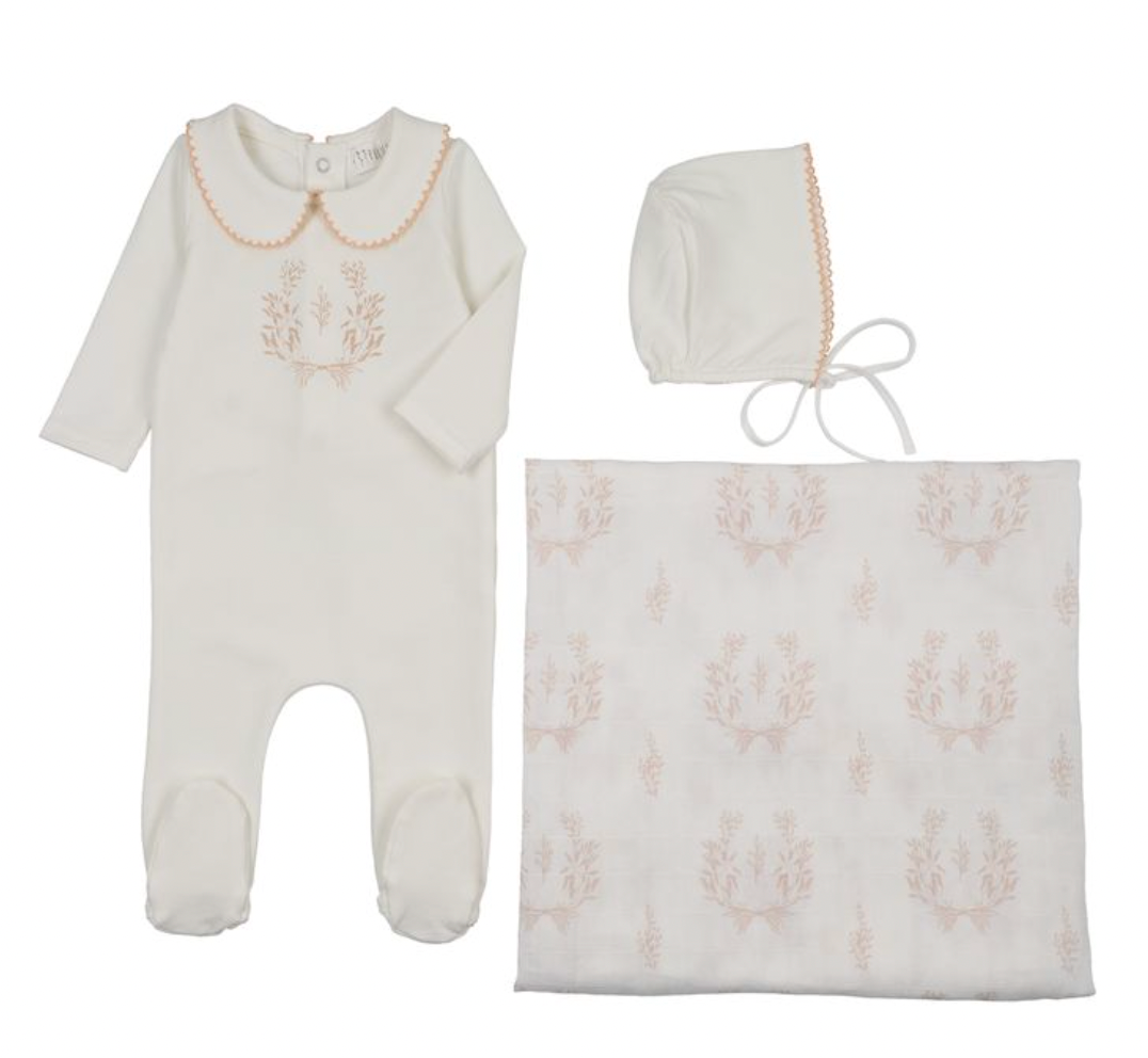 Layette Set 3 Pc Botanical with Collar