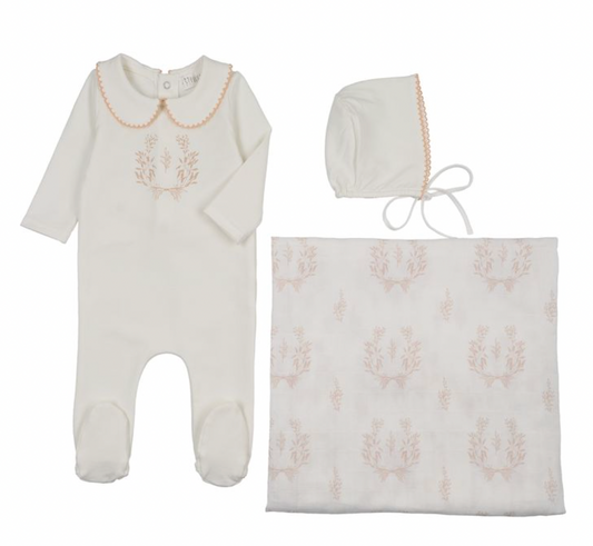 Layette Set 3 Pc Botanical with Collar