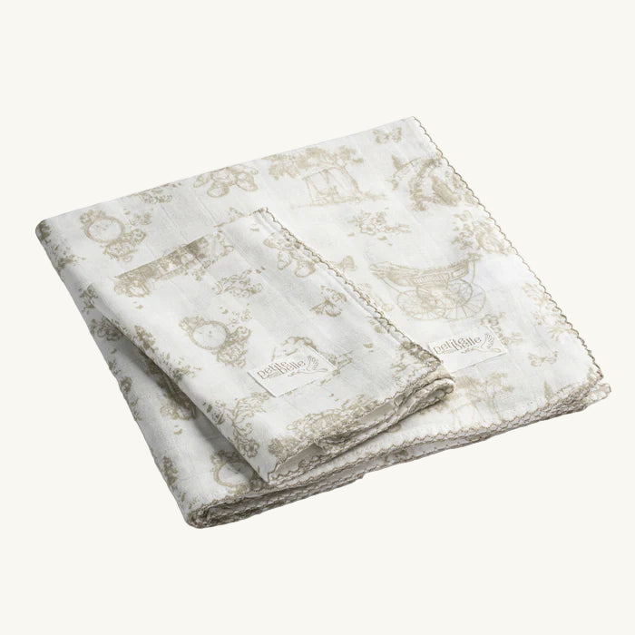 Taupe Toile Swaddle Burp Cloth Set