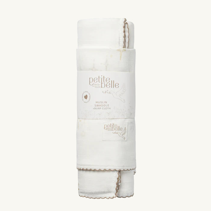 White Swaddle Burp Clooth Set