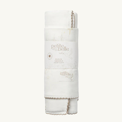 White Swaddle Burp Clooth Set