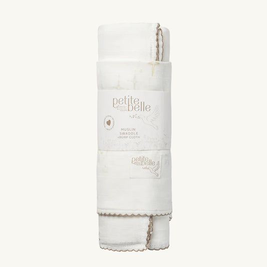 White Swaddle Burp Clooth Set
