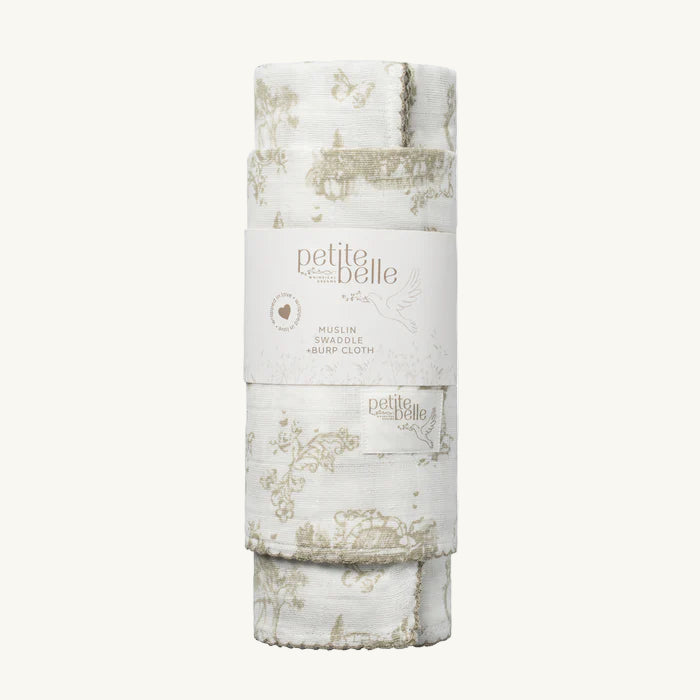 Taupe Toile Swaddle Burp Cloth Set