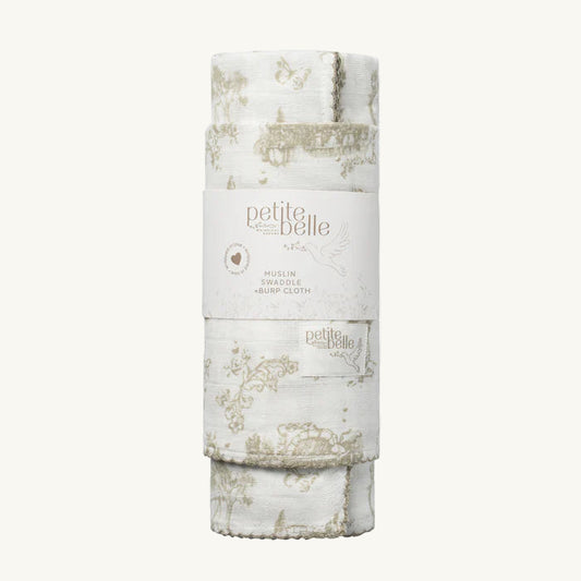 Taupe Toile Swaddle Burp Cloth Set