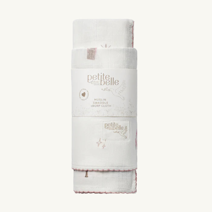 Mauve Carousel Swaddle Burp Cloth Set
