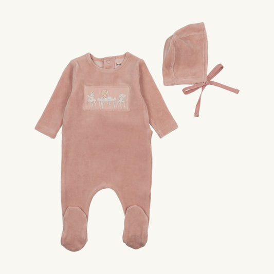 Tea Time Velour Footie/Beanie-Cloud Pink