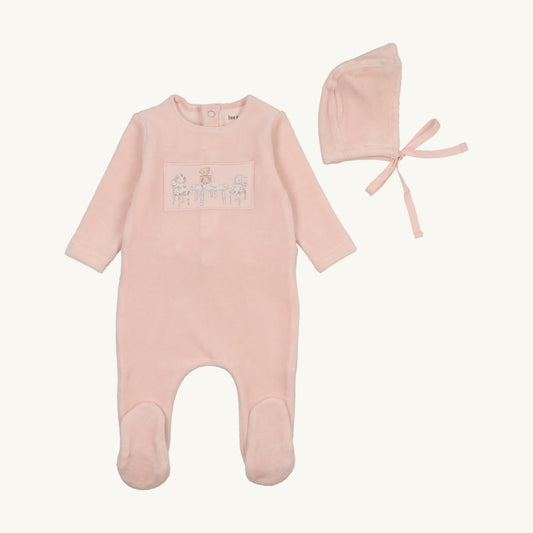 Tea Time Velour Footie/Beanie-Pale Pink