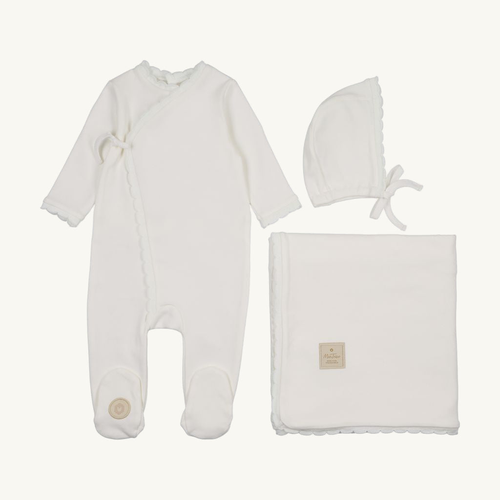 Knit Trim Wrap Layette Set Ivory