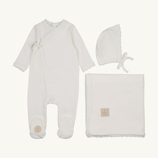 Knit Trim Wrap Layette Set Ivory