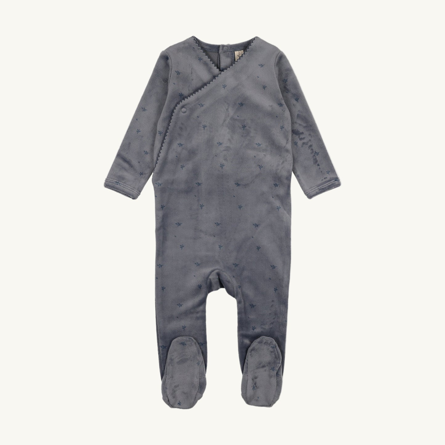 Velour Denim Blue Floral Footie