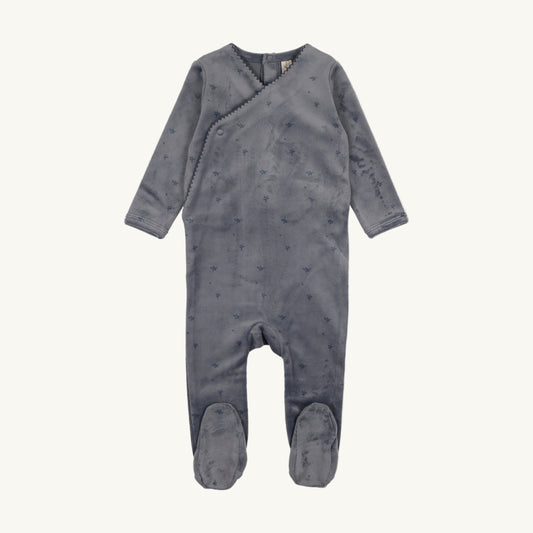 Velour Denim Blue Floral Footie