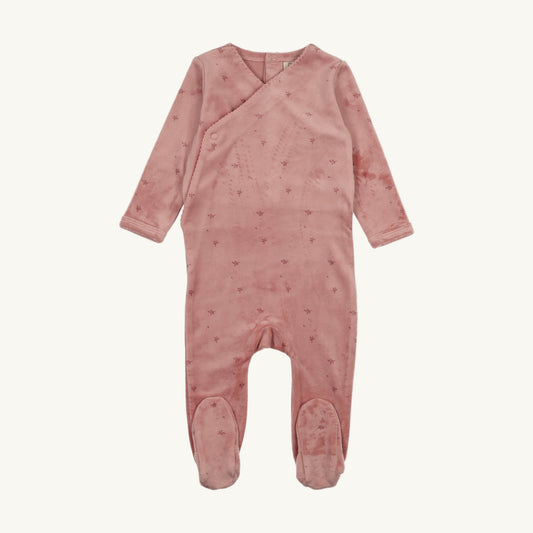 Velour Rose Pink Floral Footie