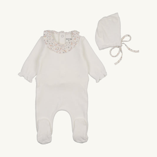 Whimsical Bloom Collar Footie-Chalk White Girls