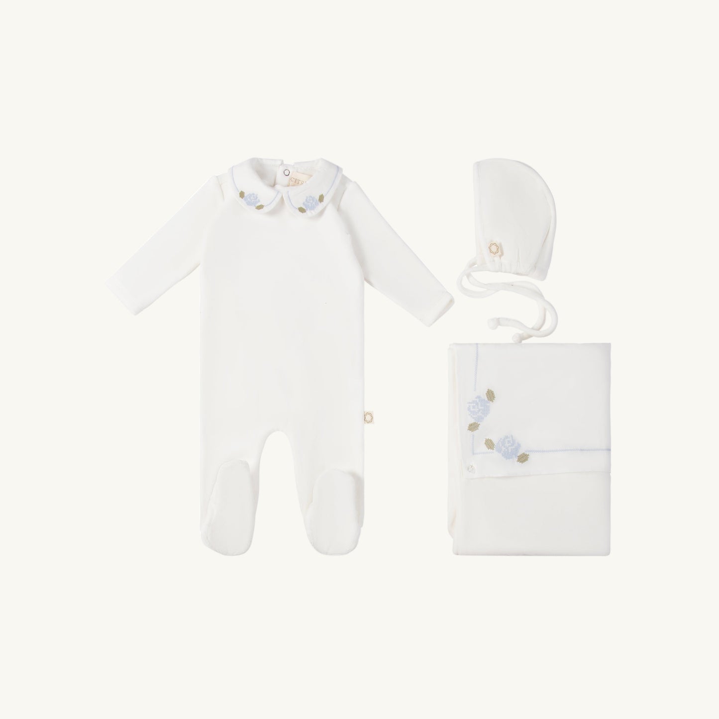 X Stitch Rose Layette Set Blue