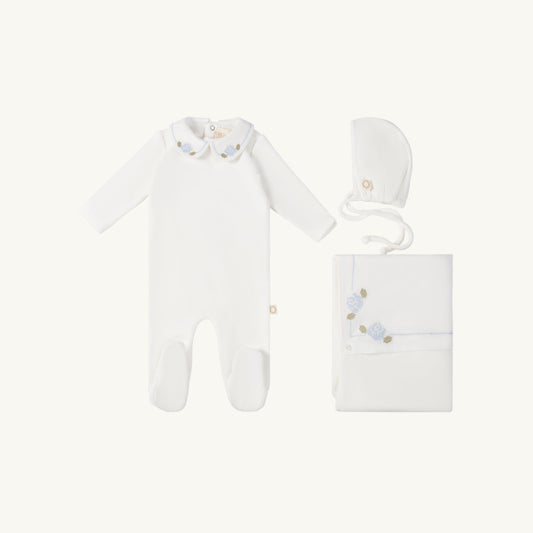 X Stitch Rose Layette Set Blue