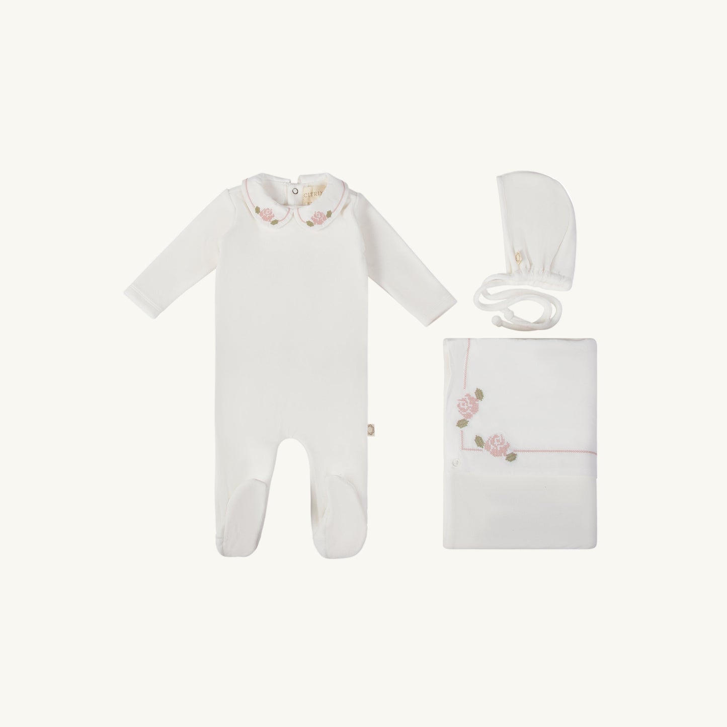X Stitch Rose Layette Set Pink
