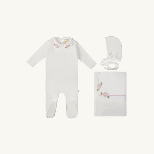 X Stitch Rose Layette Set Pink