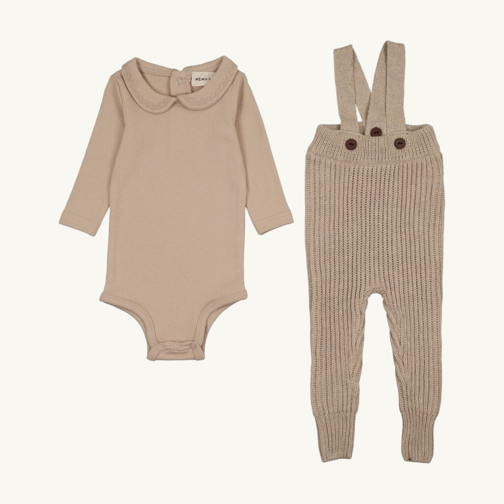 Beige Knit Overall and Onesie set