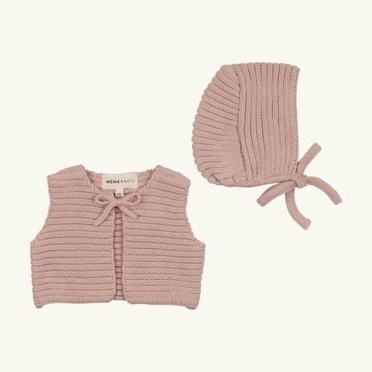 Pink Knit Crop Vest and Hat