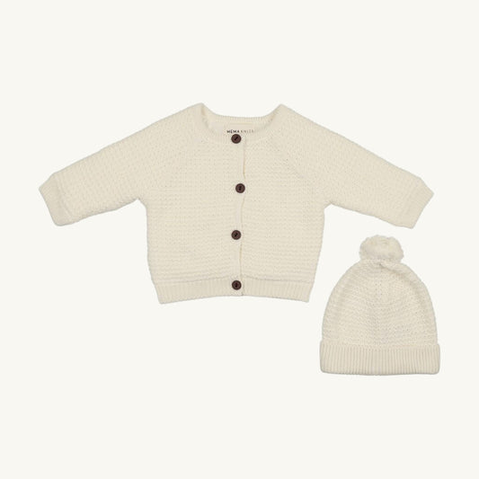 Knit Sherpa Lined Jacket with Pompom Beanie Ivory