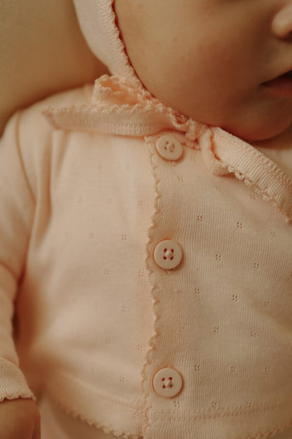 Pointelle Footie, Cardigan and Bonnet Set Pink