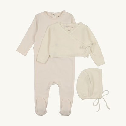 Ivory Embroidered Knit Sweater W/hat Over Footie