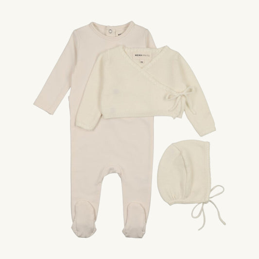 Ivory Embroidered Knit Sweater W/hat Over Footie