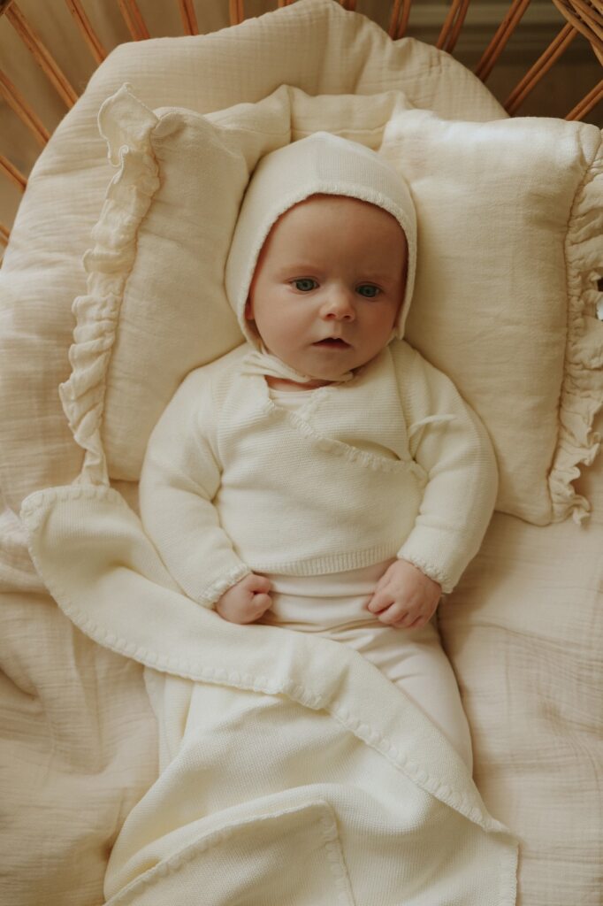 Ivory Embroidered Knit Sweater W/hat Over Footie