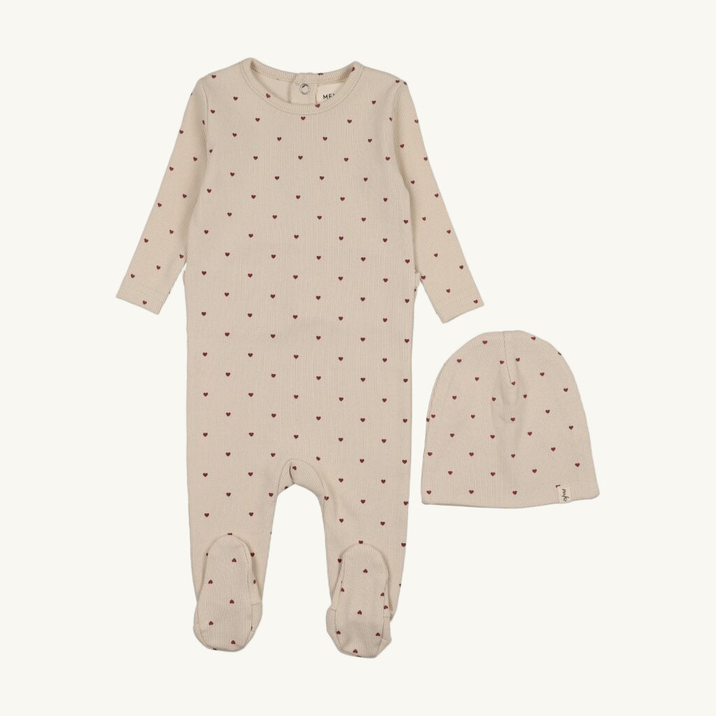 Heart printed Footie Set Red