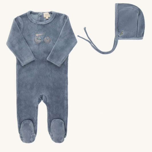 Velour Bicycle Collection Blue Footie Set