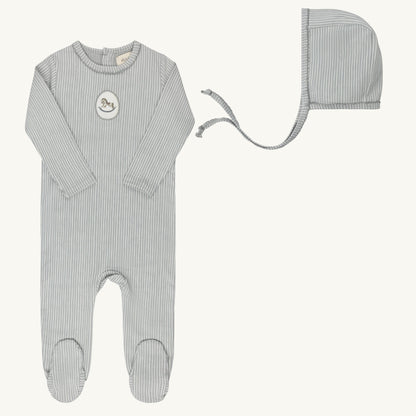 Cotton Rocking Horse Blue Footie Set