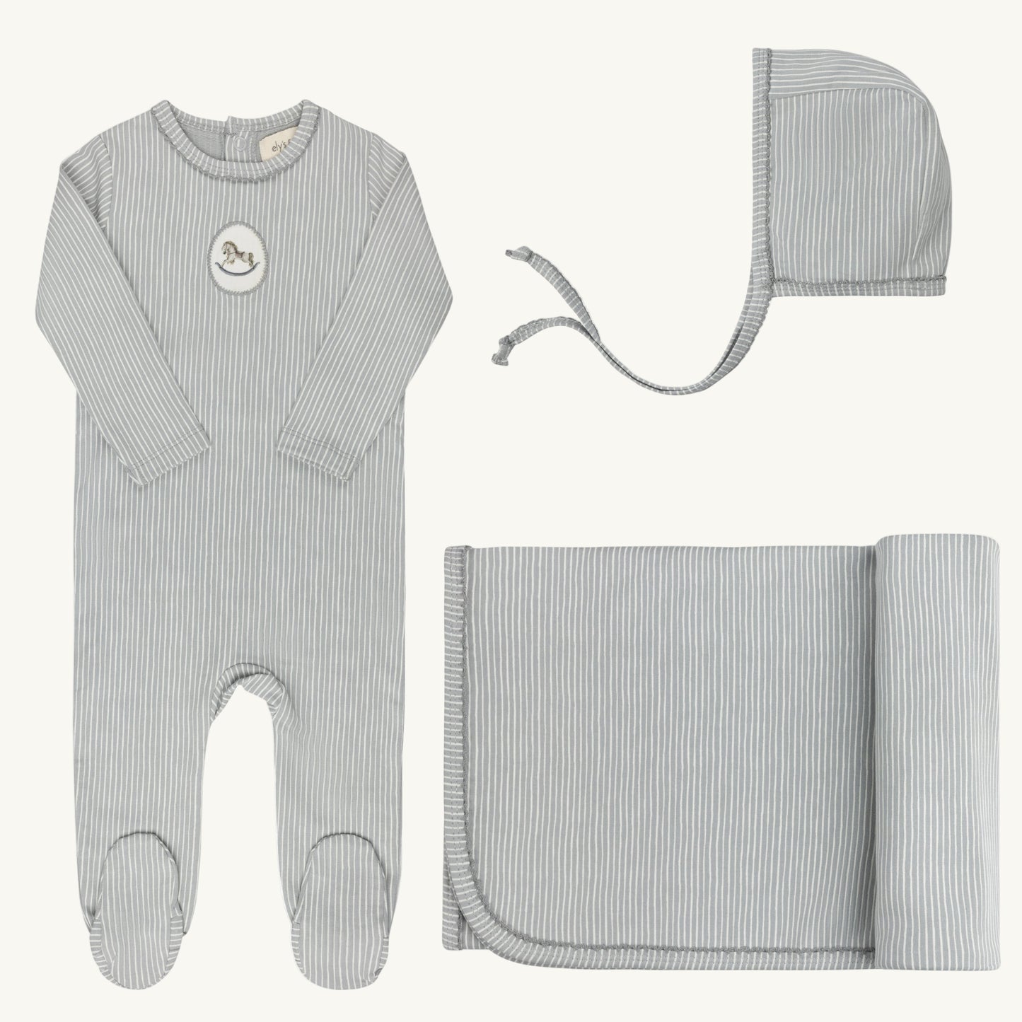 Cotton Rocking Horse Blue Layette Set